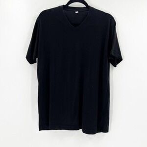 UNIQLO Black V Neck Short Sleeve Basic T Shirt Women Size M Cotton Blend